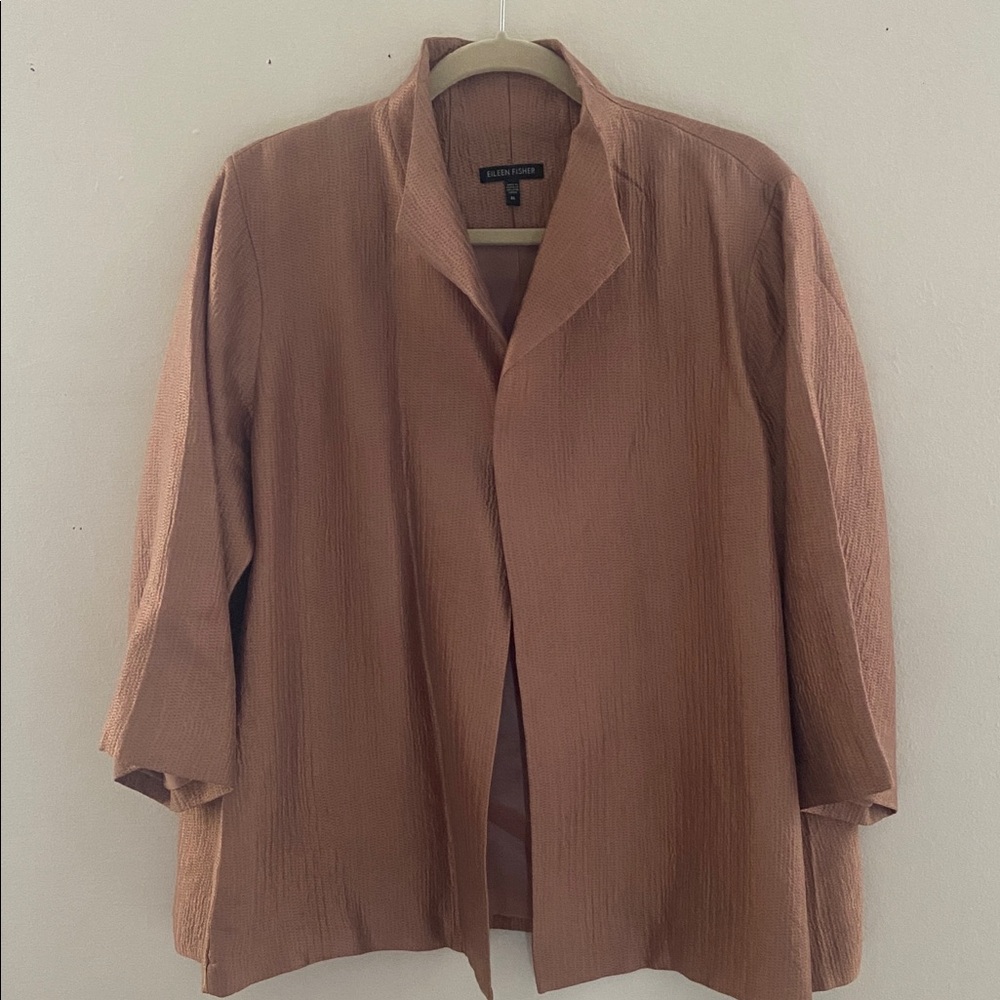 Eileen Fisher Kantha silk crinkle open front blazer jacket in blush pink size 1X